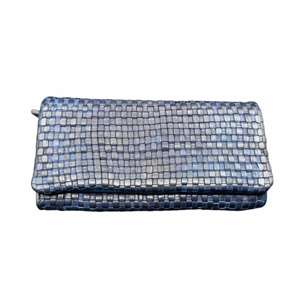 Juice Vera Pelle Blue Woven Leather Clutch Wallet Italy
